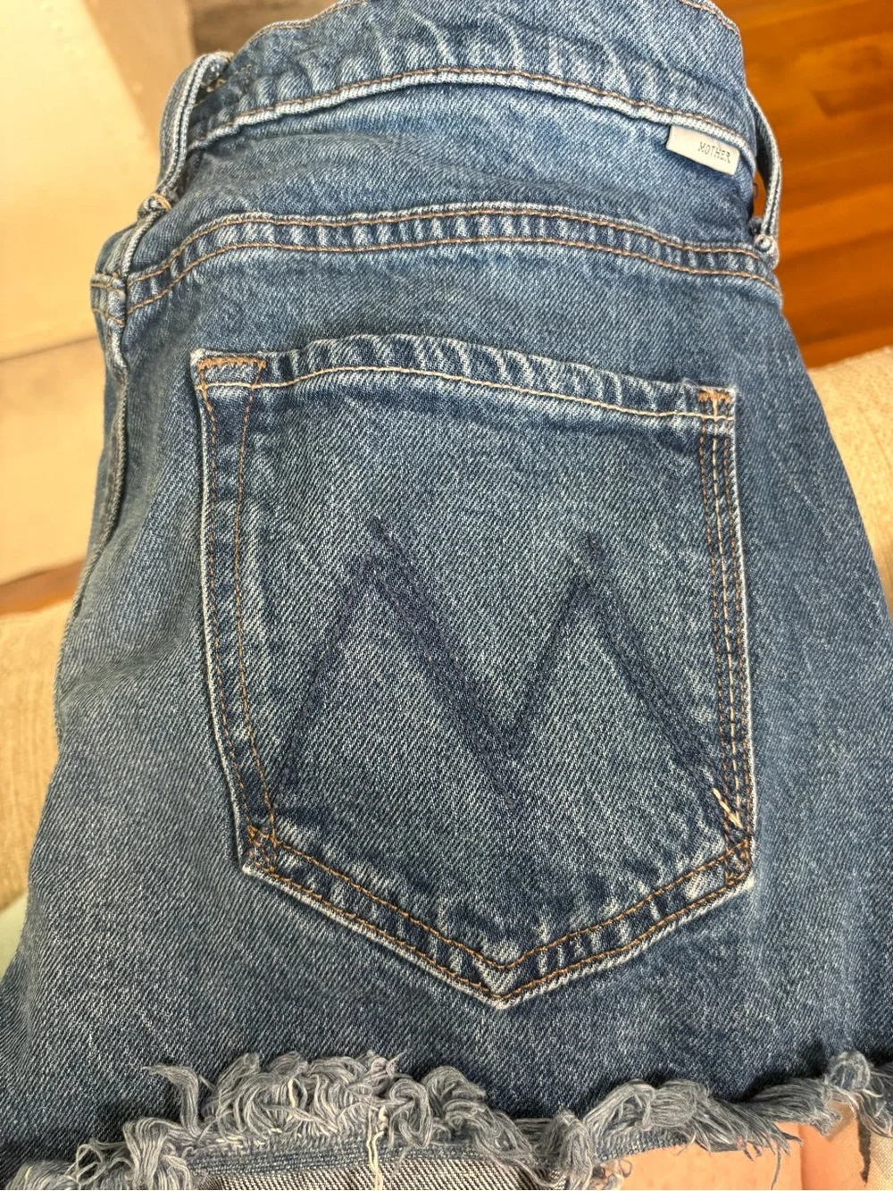 Frayed Hem Mid-Blue Denim Jean Shorts
